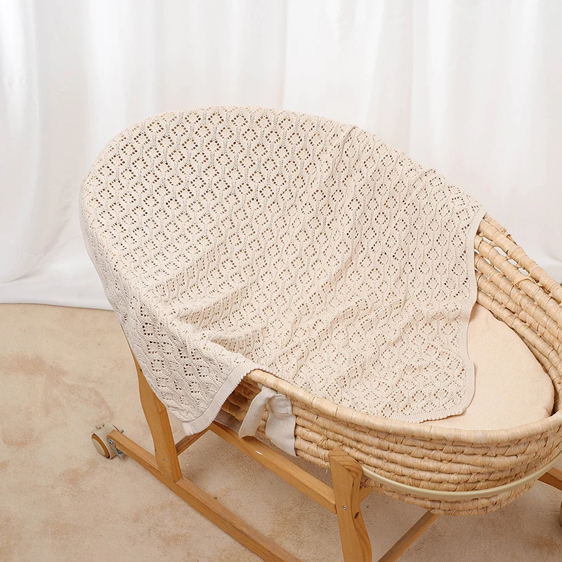 Coperta in cotone per neonati, lavorata a maglia, per bambini e bambine, trapuntata, 90x70 cm, tinta unita, per passeggino, super morbida, a quadri, alla moda, traforata - immagine 5