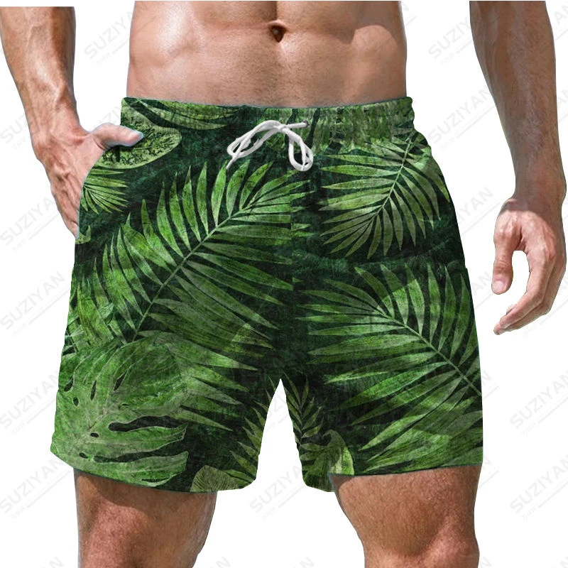 

Funny Hawaiian Beach Shorts 3D Printing Green Plant Men's Sports Casual Board Shorts Fashion Jogging Shorts Breathable Plus Size