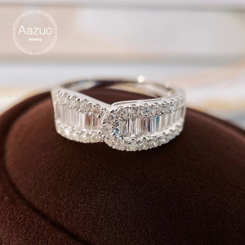 Aazuo 18K Pure White Gold South Africa Diamonds 0.5ct Princess Cut Ring Gift For Women Luxury Engagement Halo anillos mujer