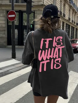 Women'S Casual Oversized T-Shirt It Is What It Is" Letter Print Relaxed Round Neck Double-Sided Graphic Design Short Sleeve 1