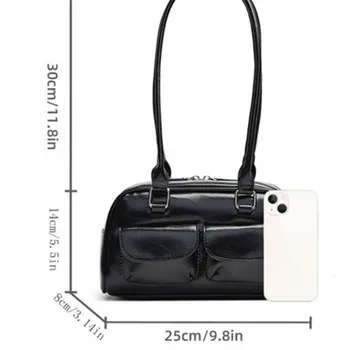لوكس العصرية الشارع المواجهة كوريا مصمم البولينج صندوق حقيبة يد الكتف للنساء بوسطن حمل حقيبة بولي Leather حقيبة جلدية الإناث الإكسسوارات 2