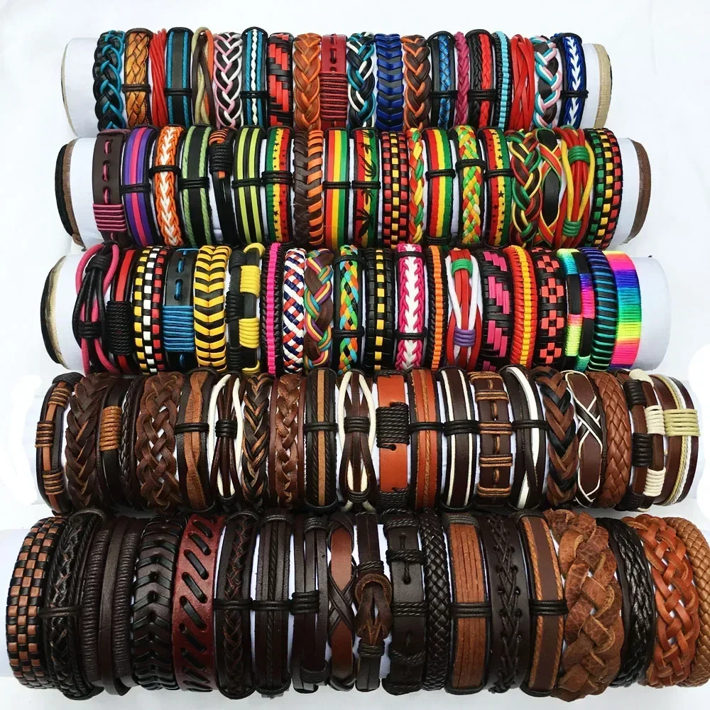 Vintage Leather Charm Bracelets Bulk Random 25Pcs/Lot Adjustable Bangle for Men Women Mix Styles Fashion Jewelry bracelet jewelry