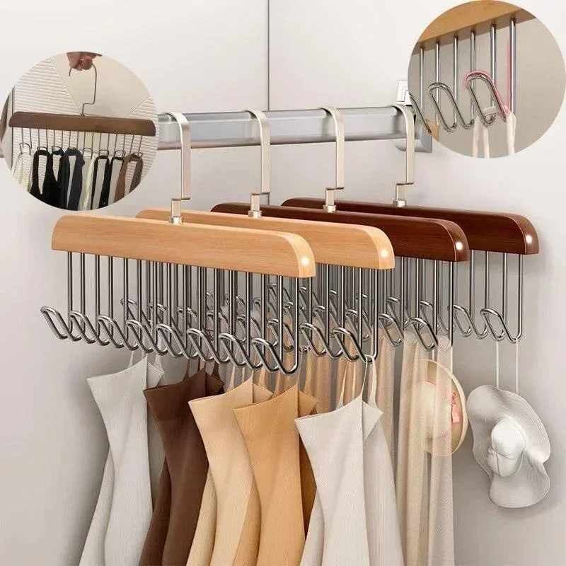 Solid Wood Hanger Hook Women Storage Bra Hanger Household Belt Hanger Durable 8 Hooks Rack Closet Clothes Organizer Storages