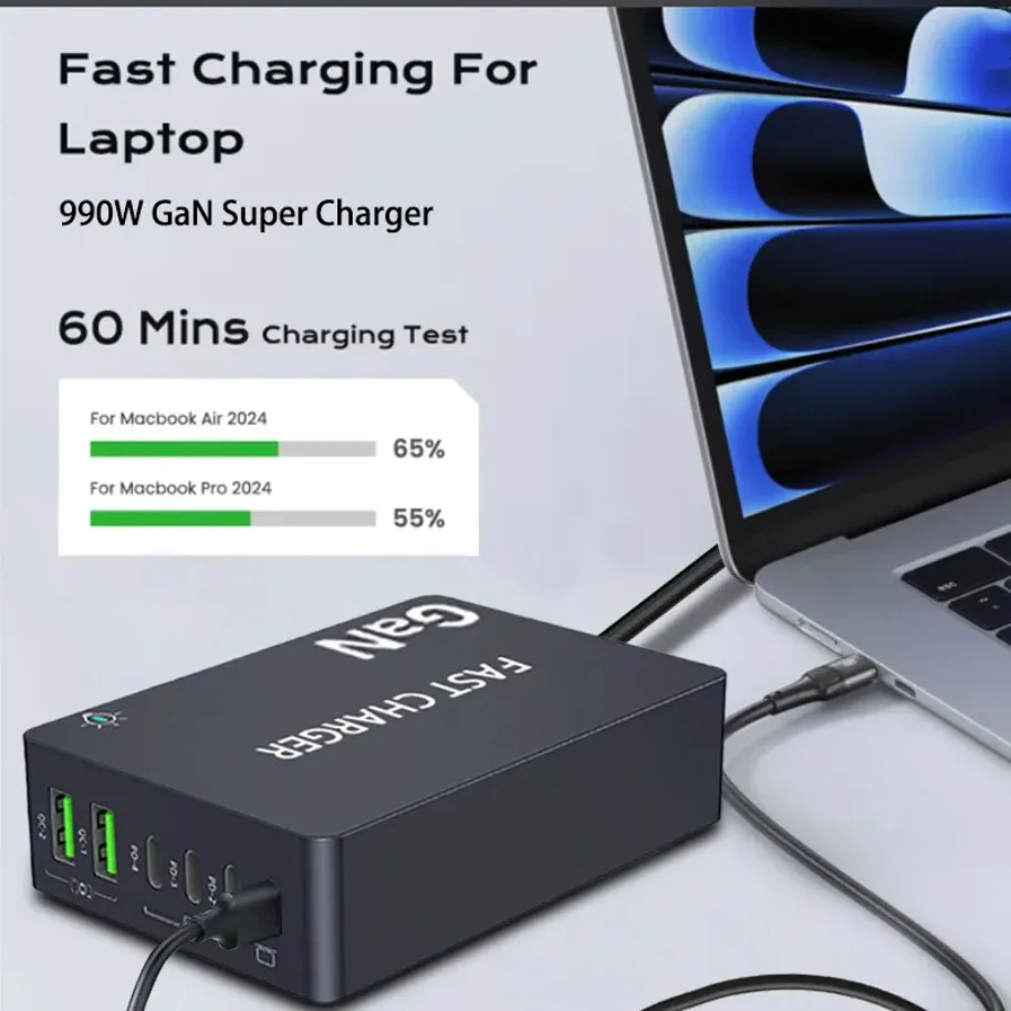990W GaN 6-Ports USB C Charger Desktop Charger Type C PD 100W PPS Fast Charging Station for Laptop Tablet MacBook Samsung iPhone