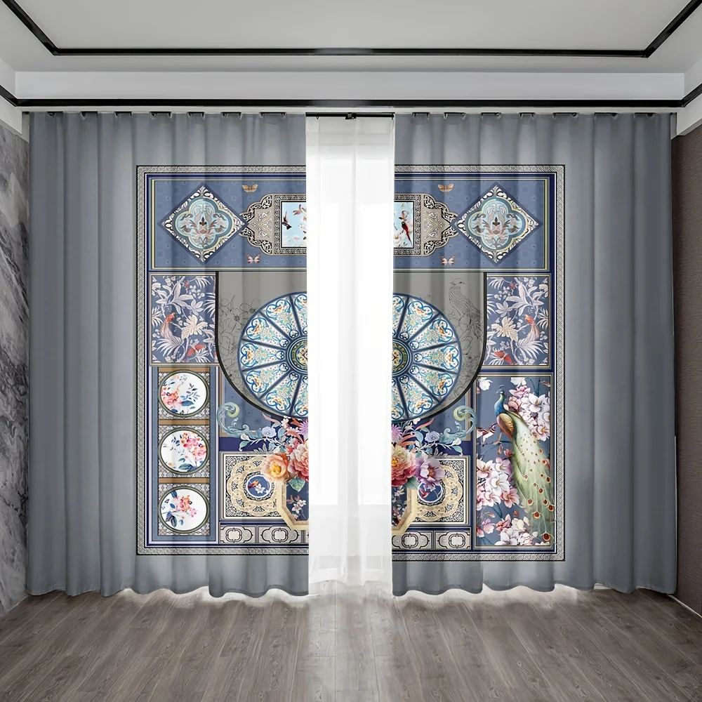 

2pc Home Decor Curtains Fashion Elements Special-shaped Unique Style Modern Printed Curtains Set Rod Pocket Curtains For Kitchen