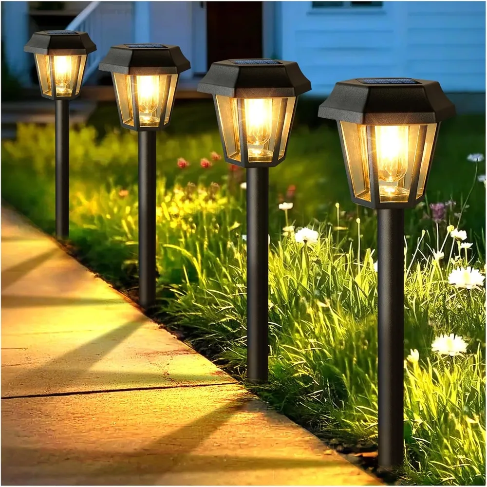 Solar Pathway Lights Outdoor 8 Pack Solar Lights Outdoor Waterproof with 3000K Tungsten Filament Bulb 1