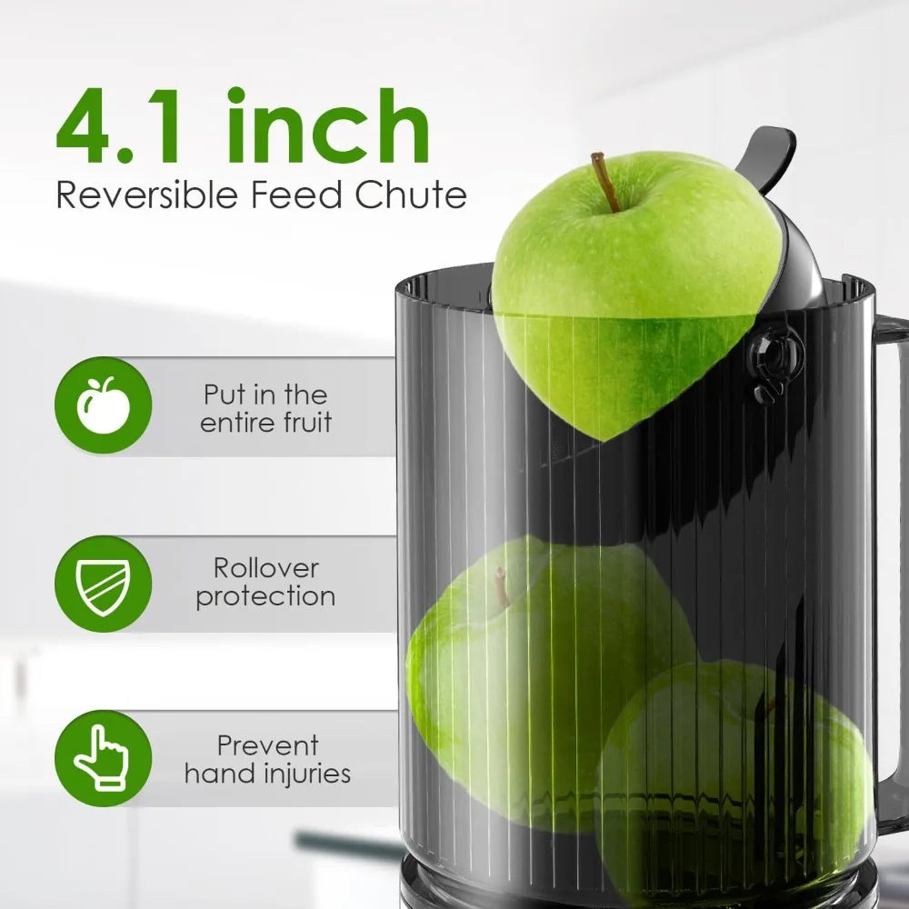 4.1 inch (104MM) slow speed cold press juicer with ultra wide feed chute, used for pure juicers of vegetables and fruits 2