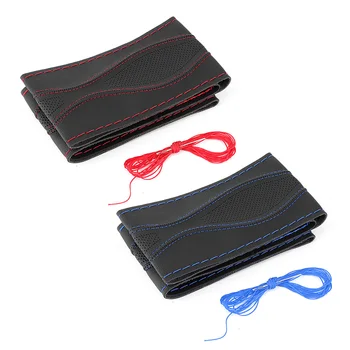 Coprivolante in pelle da 38 cm/15 pollici, cuciture a mano, goffratura con ago e filo, fascia per volante sportivo