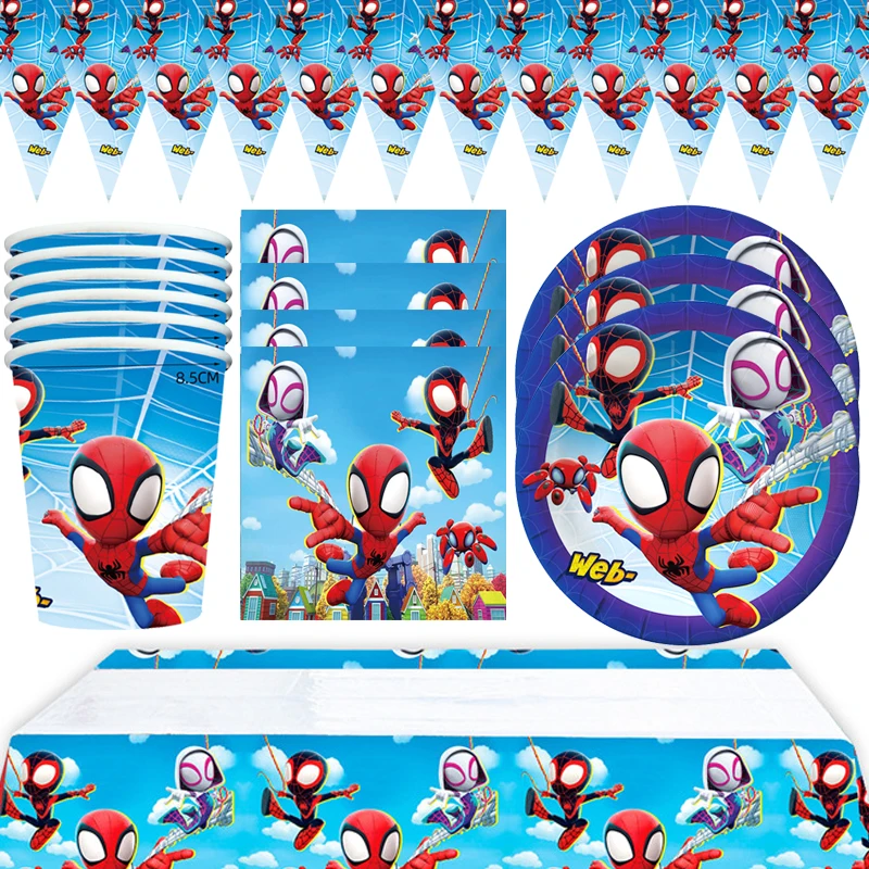 

51pcs/lot Spiderman Theme Table Cover Banner Happy Birthday Party Flags Napkins Plates Cups Decoration Tablecloth Supplies