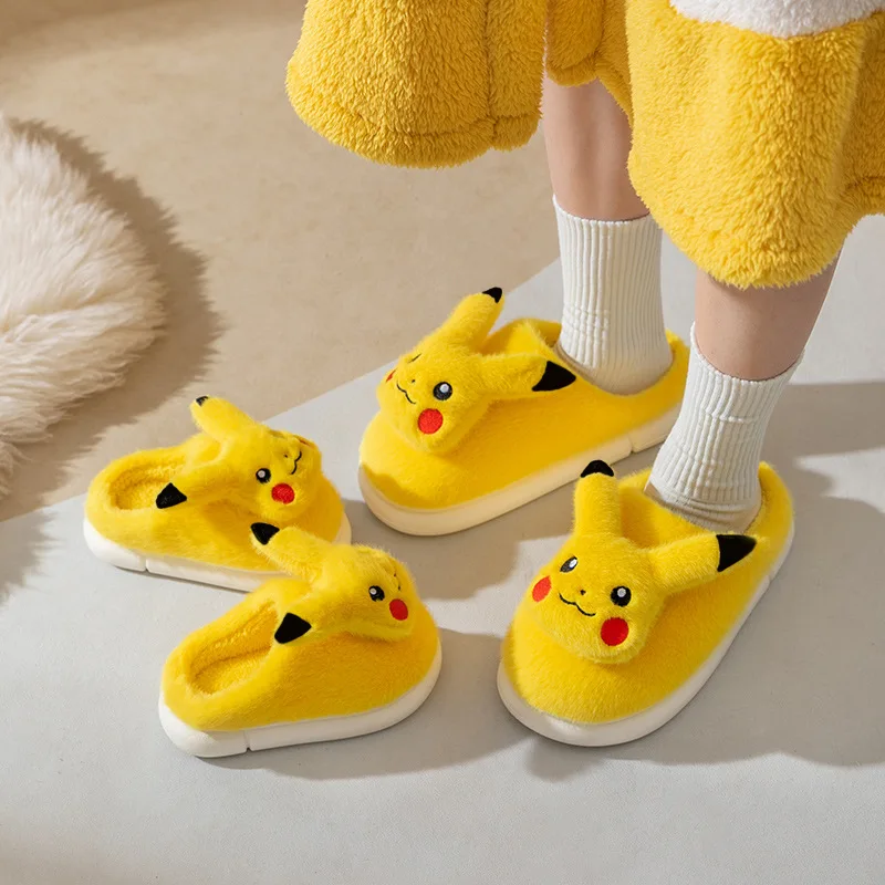 

Pikachu Pokemon Winter Slippers Shoes Plush Toys Cotton Toddler Fur Slides Indoor Warm Children Adults Slipper Christmas Gift