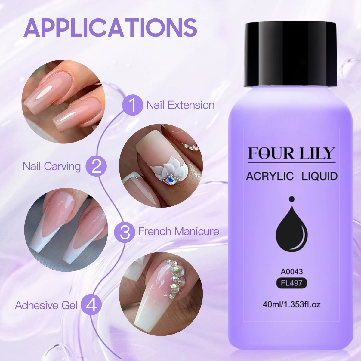 40ml Acrylic Liquid Monomer Nail Extension Liquid System Kit For Acrylic Nail Extension Quick Dry For Home DIY Salon