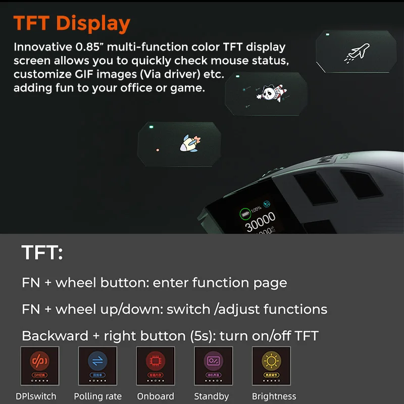 Dareu A980ProMax 8Khz Wireless Wired Mouse Tri-Mode AIM-750 30000 DPI Rechargeable TFT Display for PC Laptop Gamer gaming mouse wireless mouse wireless gaming mouse wired mouse