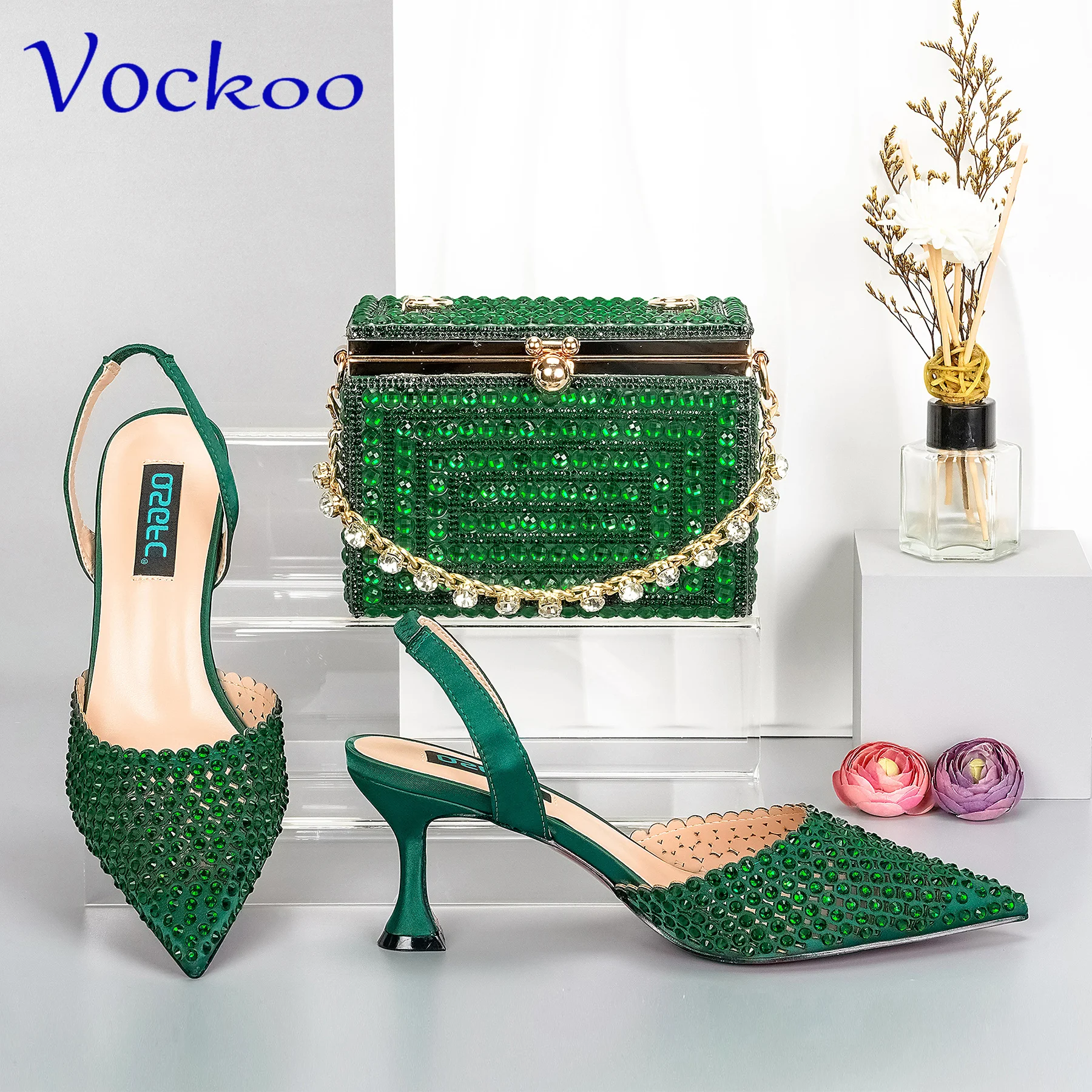Sexy Style New Coming African Women Shoes Matching Bag Set in Rainbow Color with Shinning Crystal with Thin Heels for Garden Par