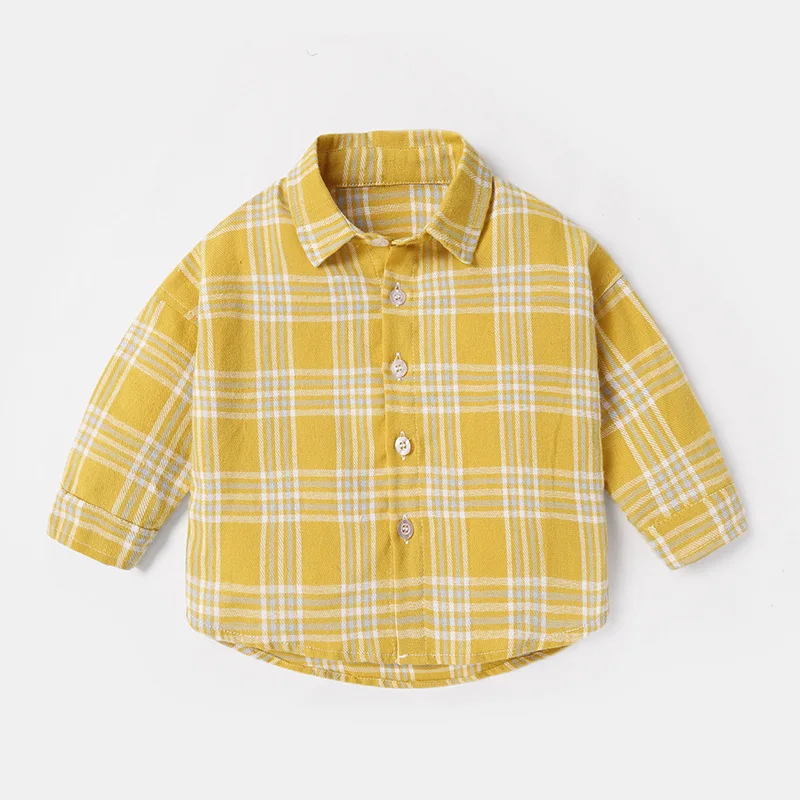 Spring Autumn Infant Baby Boys T-shirts Cotton Plaid Long Sleeve Toddler Boys Tees Turn Down Collar Newborn Outerwear Coats
