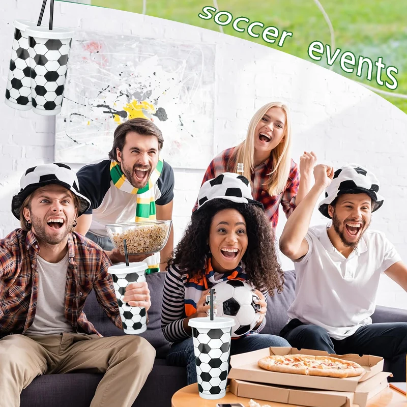 6/12 Stück wiederverwendbare Kunststoff-Fußballbecher mit Deckel, Strohhalme, Kinderfußball, Partygeschenke, Sportthema, Geburtstag, Dekoration, Zubehör, Geschenke – Detail 1