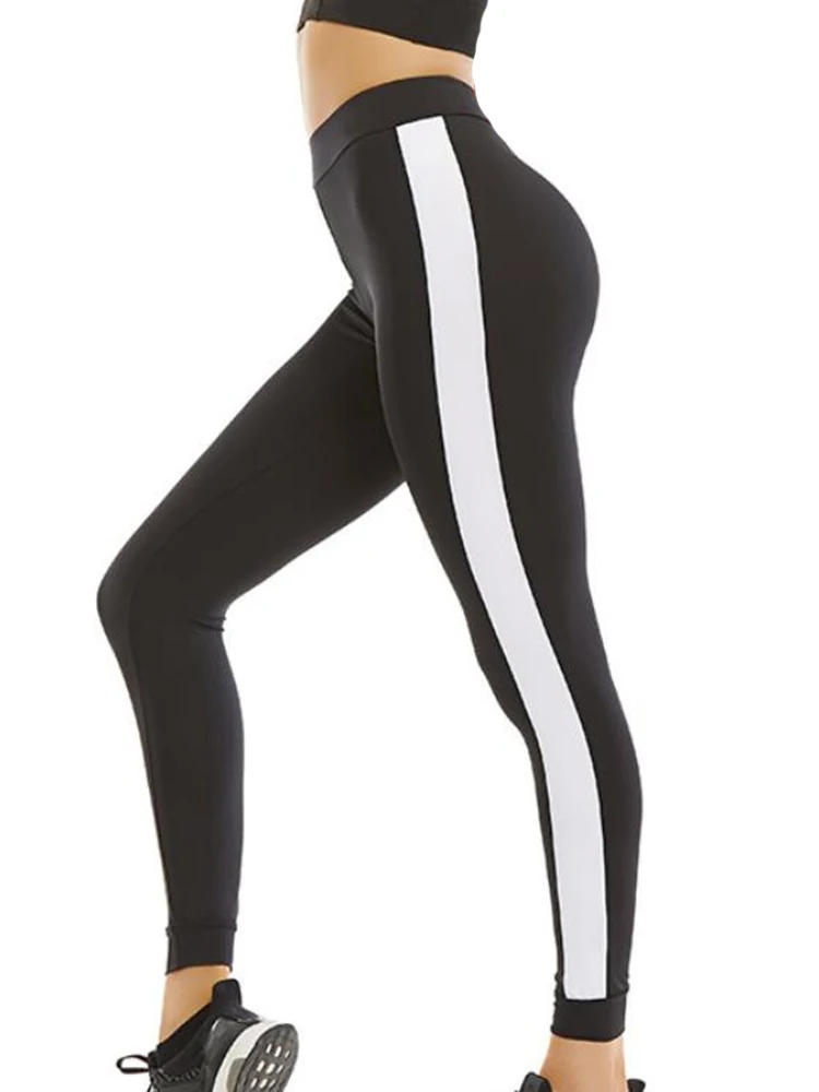 

Gym Leggings Women Workout Fitness Tights High Waist Sports Stripe Printed Black Yoga Pants Running Activewear Leggins
