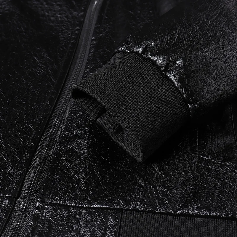 Leather Jacket Men Coats Motorcycle Autumn Travel Fleece Black Zipper Plus Size 6XL 7XL 8XL Oversized Winter Slanted Overcoat 2