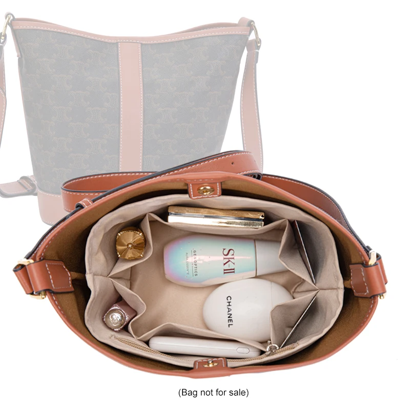 

Satin Bag Liner For Celin Triomphe CANVAS BUCKET Travel Insert Organizer Handbag Purse Portable Inner Pouch Cosmetic Bags Shaper