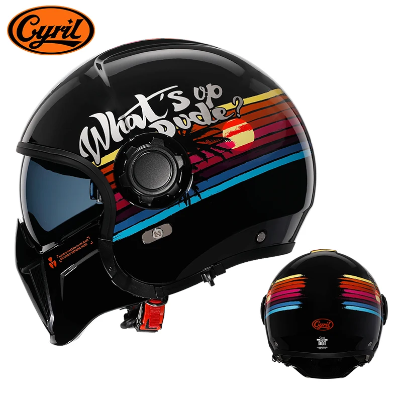 

Retro helmet CYRIL OP12A Combination Helmet Men And Women Motorcycle Half Helmet Full Helmet