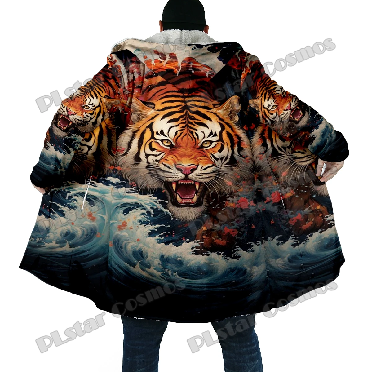 Winter Fashion Men's cloak Animal Tiger Pattern 3D All Over Printed Thick Fleece Hooded Cloak Unisex Casual Warm Cape Coat DP44