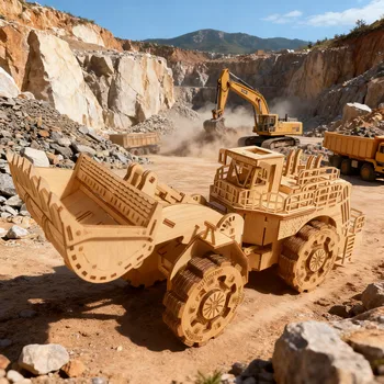 3D Wooden Bulldozer Puzzle – DIY Construction Model Kit 1