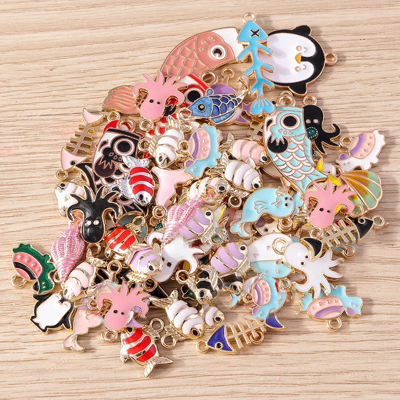 Tusember Zufällige Mischung 30/50 Stück Emaille-Anhänger mit Katzen, Hunden, Fischen, Eulen, Einhörnern und anderen Tieren für Armbänder, Halsketten, Ohrringe, handgefertigten Schmuck, DIY – Detail 8