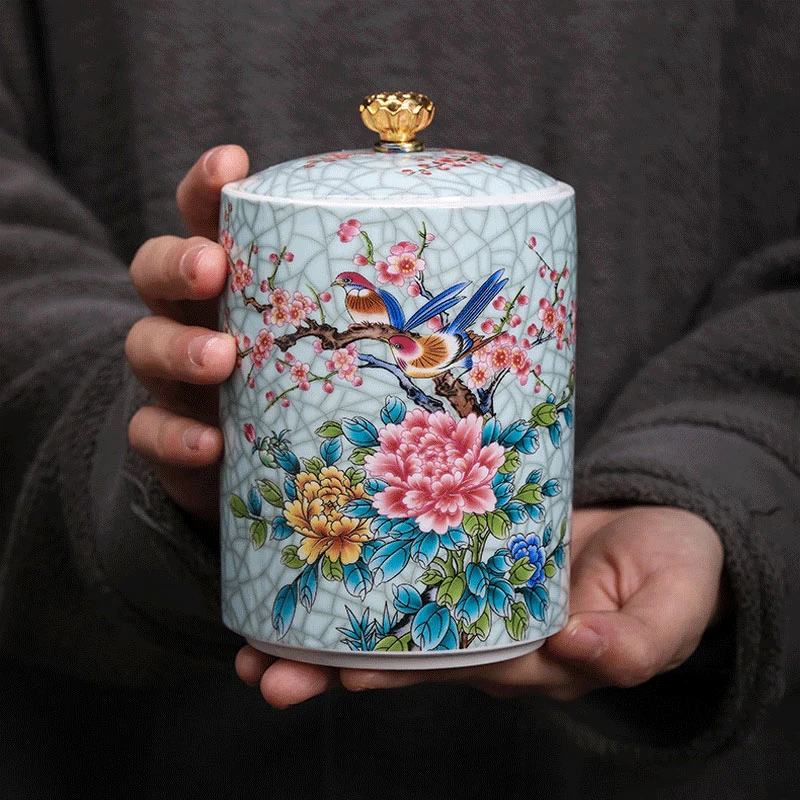 Ceramic Storage Jar European With Lid Coffee Table Tea Jar Living Room Candy Household Kitchen Supplies Cereal Dispenser