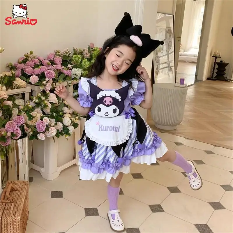 

Платье с коротким рукавом для девочек kawaii Kuromi мультфильм Sanrio Лолита косплей юбка милое детское платье одежда Аниме подарок на день рождения