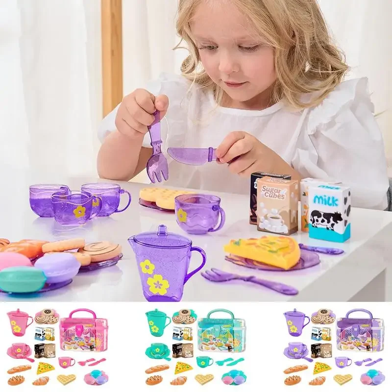 Toy Tea Set For Little Girls Tea Party Set Toys For Kids Girls Pretend Play Kitchen Food Miniature Snack Afternoon Tea Sets Toys