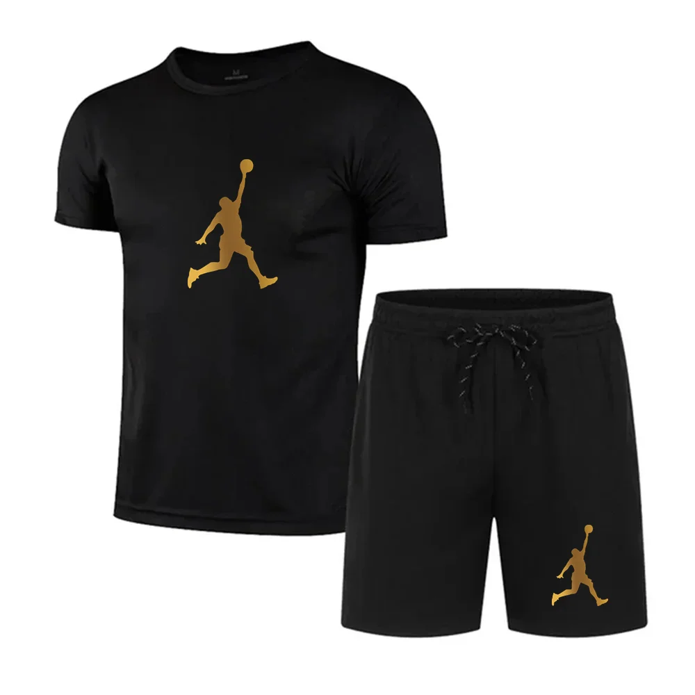 Men's casual fashion Summer mesh suit Men's quick drying Breathable sports suit Short sleeve T-shirt men's jogging