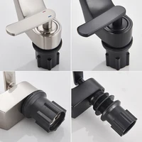 ก๊อกน้ำอ่างล้างหน้าแบบติดตั้งบนเคาน์เตอร์ สีดำด้าน ทำจากทองเหลือง แบบก้านโยกเดี่ยว สำหรับอ่างล้างหน้าในห้องน้ำ  แบบนิกเกิลขัดเงา น้ำร้อนน้ำเย็น 4