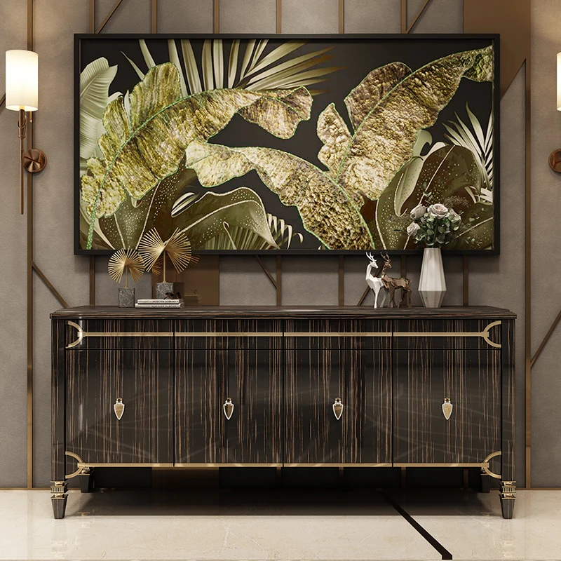 

Light luxury dining cabinet, cupboard, black painted furniture, post-modern metal restaurant locker.