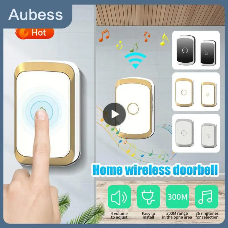 

1PCS Wireless Doorbell 36 Chimes Door Ring 100-240V 300M Range IP44 Waterproof EU UK US Plug Receiver Door Bell