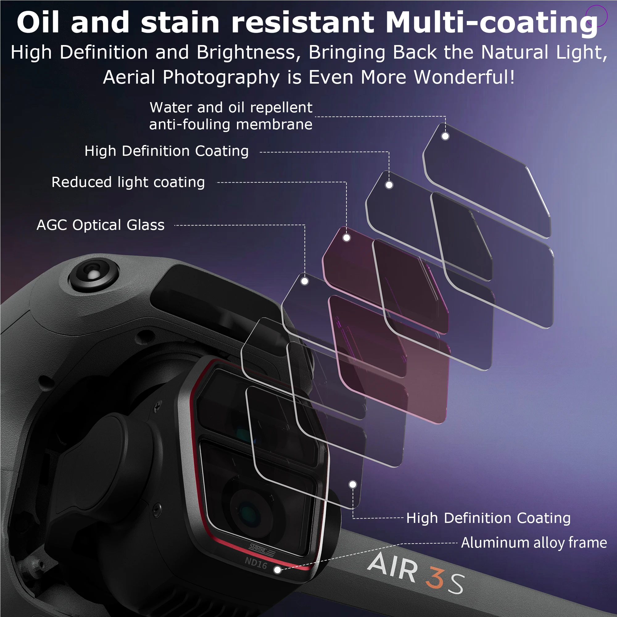 Pack 4 Filtres ND/CPL pour DJI Air 3S - ND16/64/256 + CPL