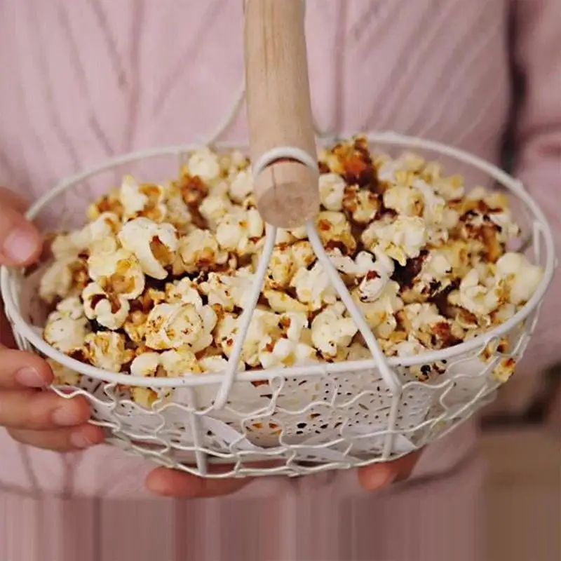 Cestino portaoggetti per uova da cucina Cestino per frutta creativo Portaoggetti per contenitore per verdure in ferro retrò con manico in legno - immagine 4