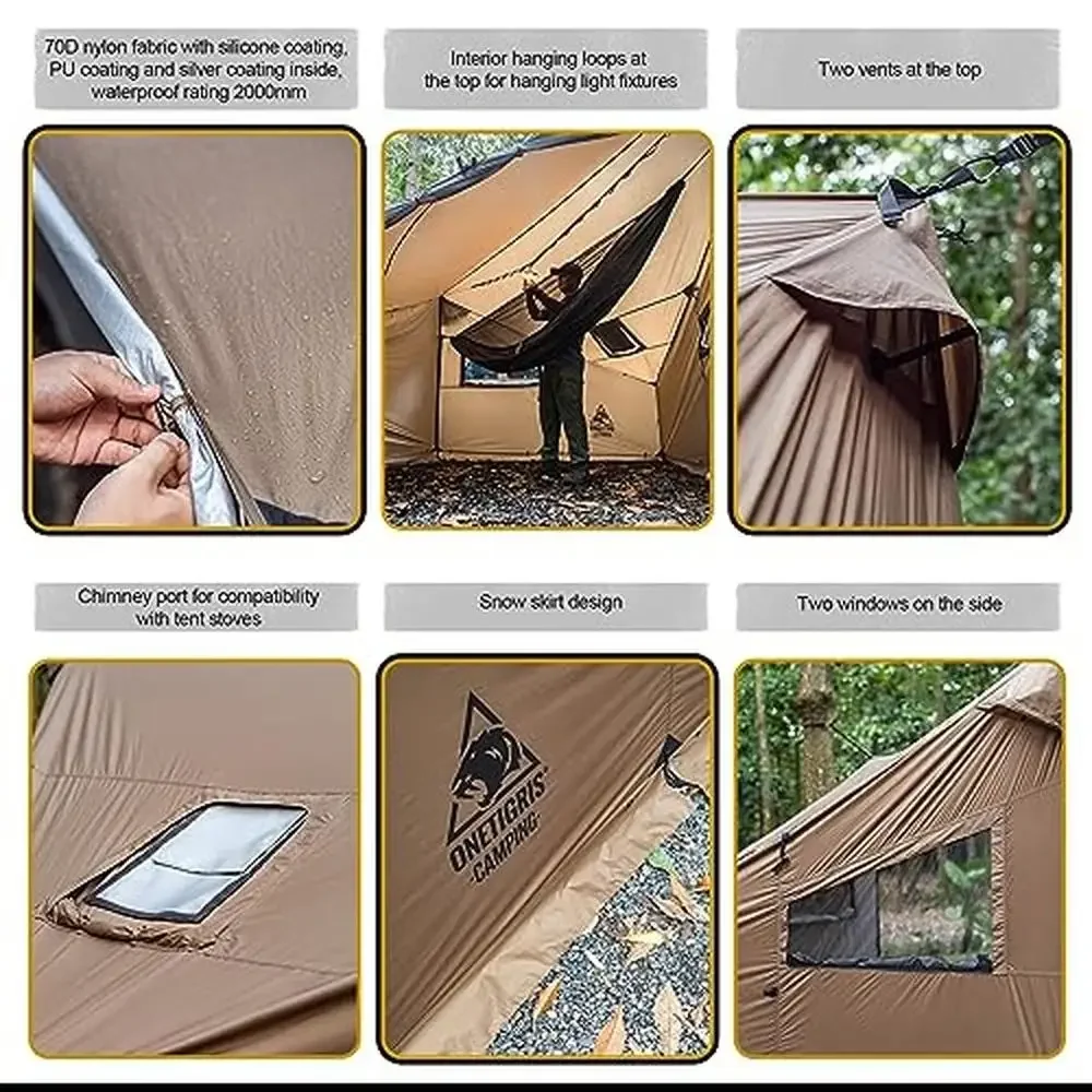Hot Tent Large Spacious Hammock Shelter Windproof Waterproof Snow Skirt 4 Person Camping Bushcraft Kit Transportable 380cm * 3