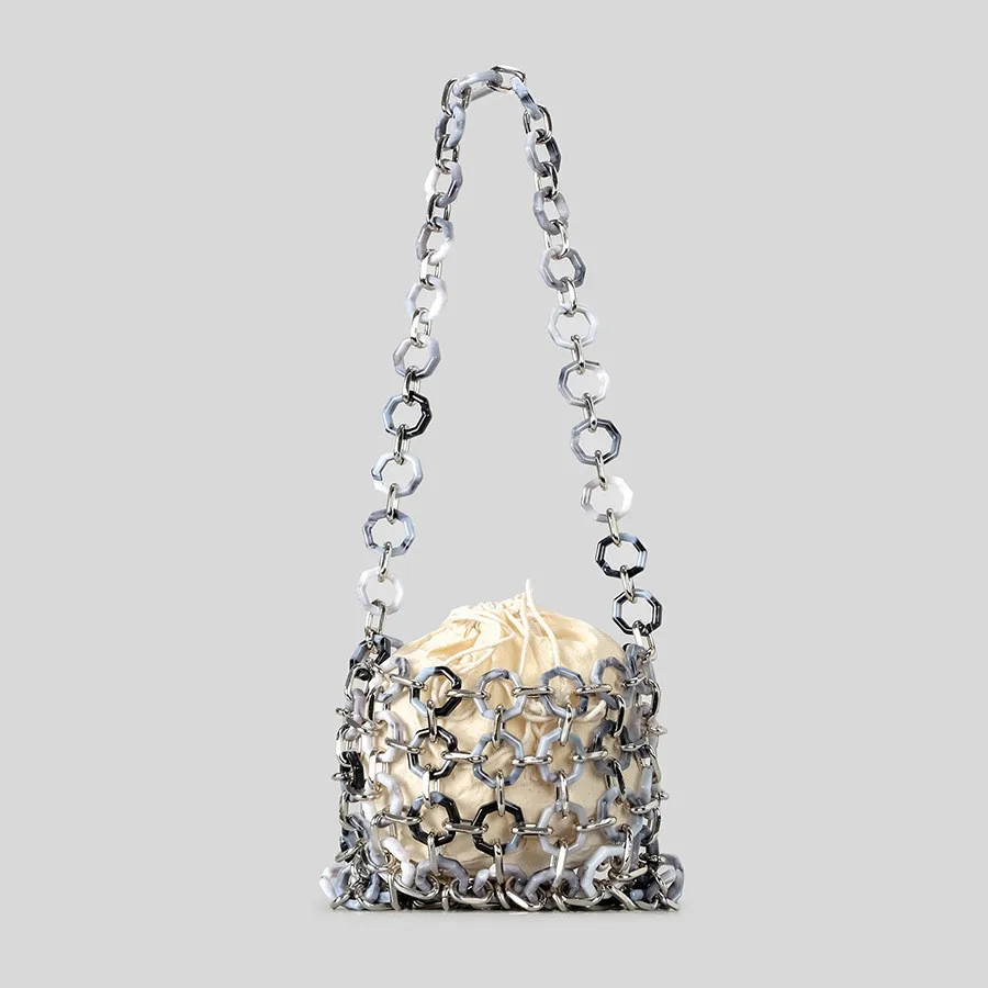 Crystal Bead Bags Customized Fashion Handmade Acrylic Woven Flap Women's Shoulder Bags Summer Handbag Purse Wedding Party