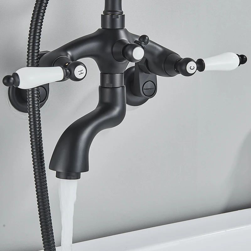 Bathroom Bathtub Faucet Dual Handles Handheld with Hand Shower Bath Shower Mixer Tap Wall Mount Swivel Spout Tub Retro Faucet 4