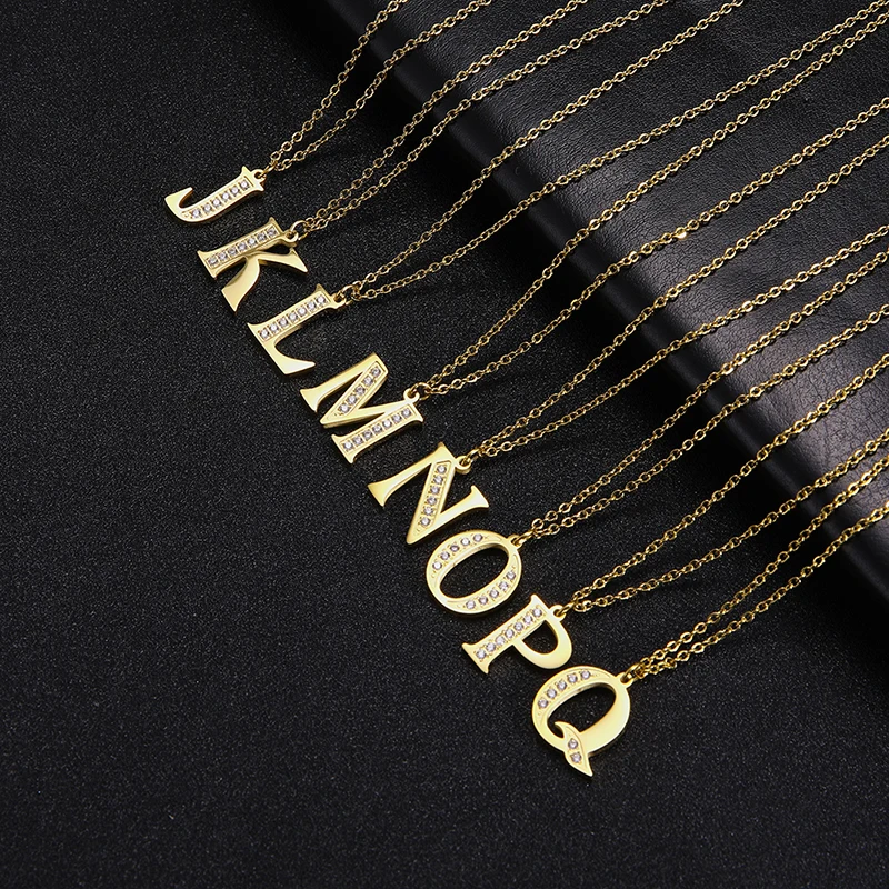 Elegant Gold Alphabet Pendant Necklace with Clear Zircon Accent
