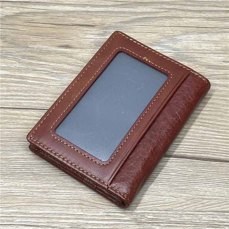 Leather Wallet Genuine Leather Card Holder For Men Male Real Cowhide Vintage Short Bifold Men's Business Credit Card Case Wallet With ID Window Wallet Card Holder Card Holder Credit Card Holder Credit Card Wallet Card Wallet Id Card Holder Id Card Case Wallet Card Bag Business Card Holder