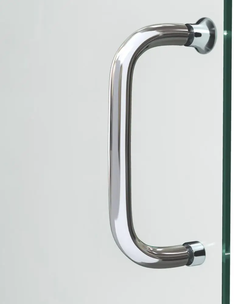 Semi Frameless Sliding Shower Door Clear Glass in Brushed Nickel with a matching handle on the Sliding Shower Door panel 4