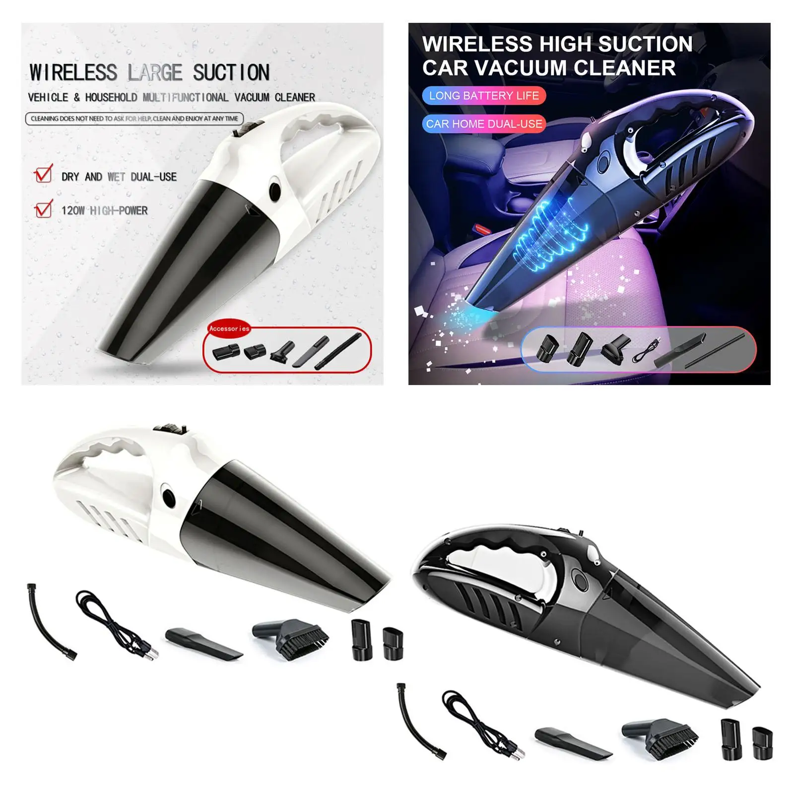 Car Vacuum Cleaner with 4 Attachments Key Operate Hand Held Vacuum for Home