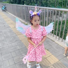  1set Children Feather Angel Wings With LED Lights Girls Tutu Ballet Skirts For Kids Birthday Halloween Glow Party Costumes Props 