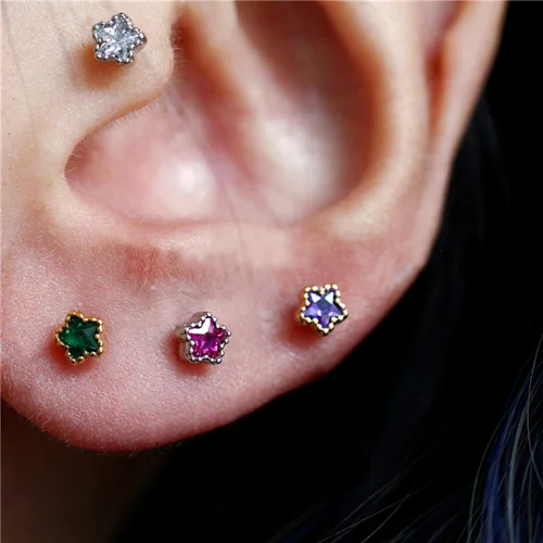 귀 연골 피어싱 로브 여성을위한 다채로운 하트 스터드 귀걸이 바디 액세서리 Tragus Rook Helix Flat Ear Jewelry KAE312 4
