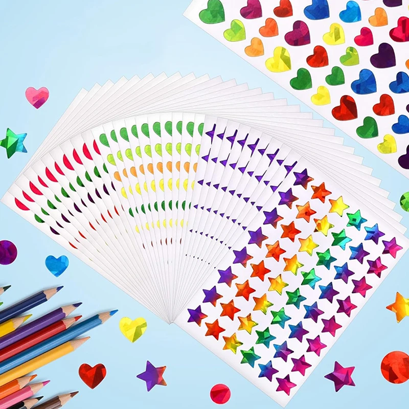 어린이 문구 스티커 레이저 스타 하트 도트 자기 접착 접착제 장식 액세서리 DIY 스티커 수공예품 TMZ