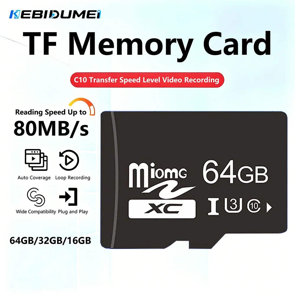 케비두메이 TF 메모리 카드 4K 풀 HD 미니 저장 카드 TF 플래시 카드 64GB 32GB 16GB C10 U3 A1 속도 최대 80MB/s 카메라 PC 휴대폰용