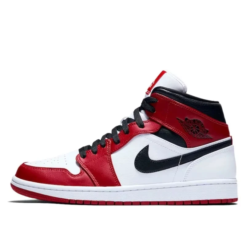 Men Basketball Sneakers Air Jordan 1 Mid 'Chicago' Red And White Classic Retro