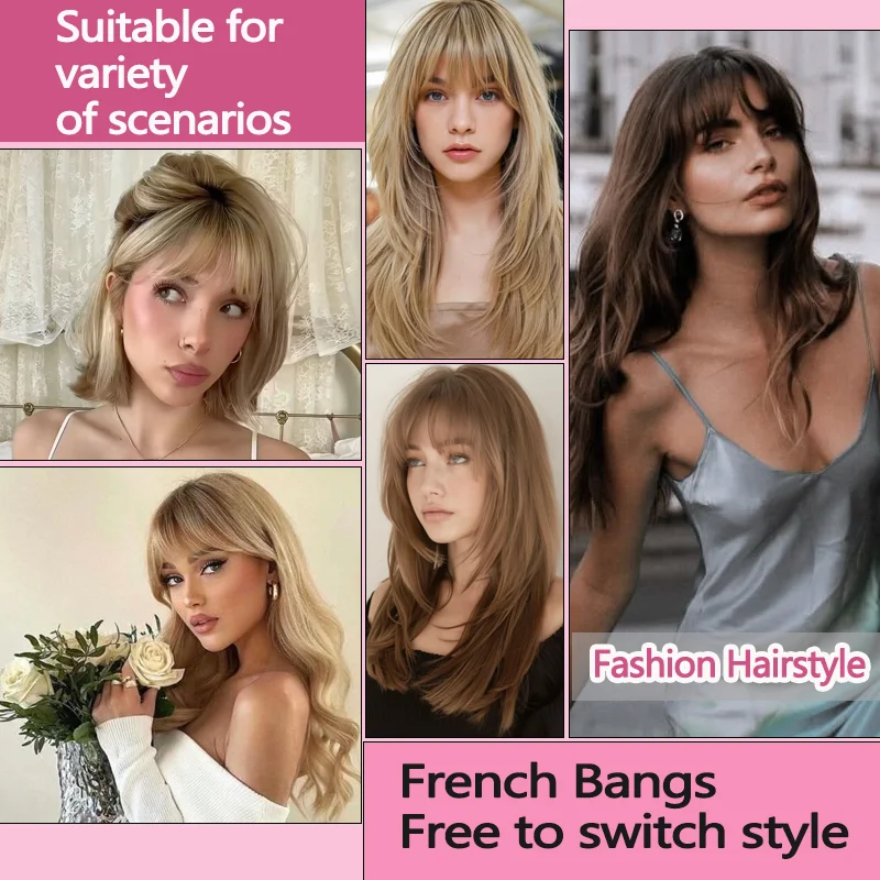 Clip in Bangs Synthetic Hair Wispy Bangs Hair Clip Fake Bang Fringe with Temples Hairpieces for Women Daily Wear