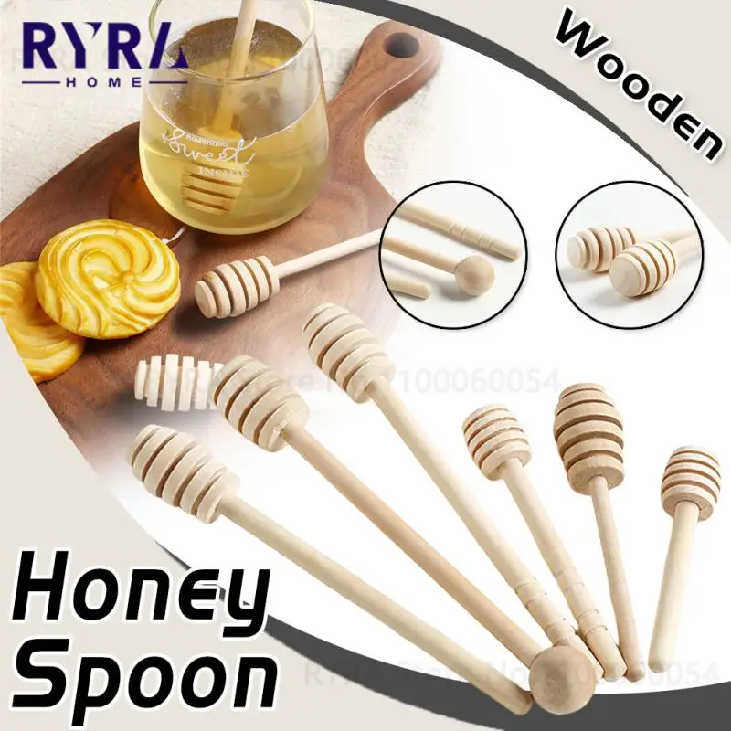 Mini Honey Spoon Eco-Friendly Long Handle Mixing Stick Dipper Honey Extractor Dessert Wooden Stirrer For Kitchen Supplies