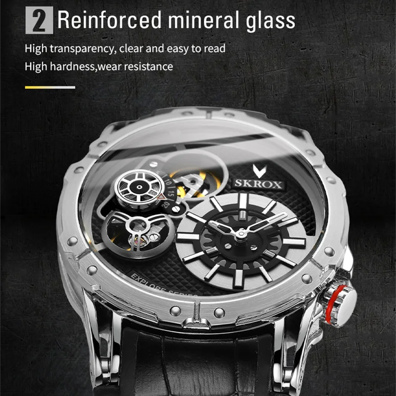 Punk Style Big Size Dual Movements Automatic Man Watch Tourbillon Original Luxury Sports Rubber Band Wrist Watches